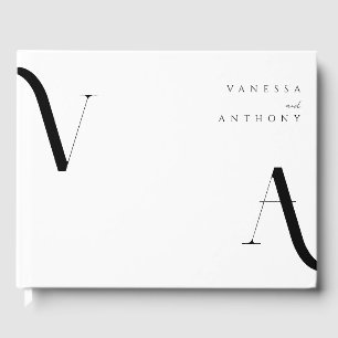 Elegant Modern Minimalist Black and White Wedding Guest Book