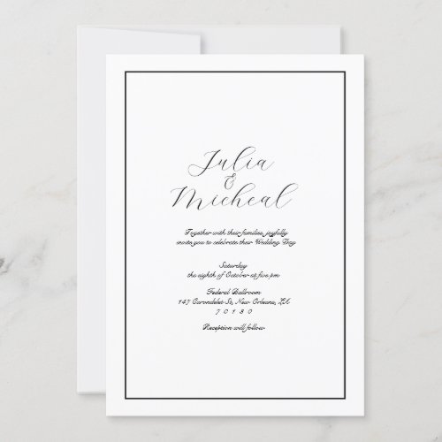 Elegant Modern Minimalist Black and White Wedding Invitation