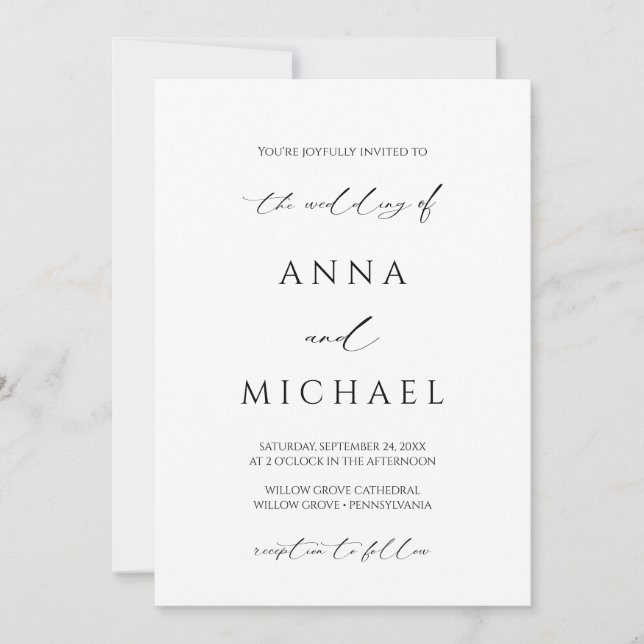 Elegant Modern Minimalist Black and White Wedding Invitation (Front)