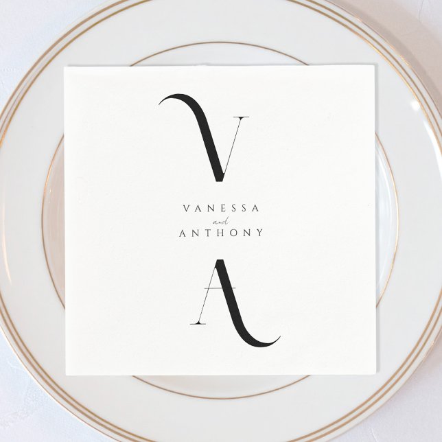 Elegant Modern Minimalist Black and White Wedding Napkins (Creator Uploaded)