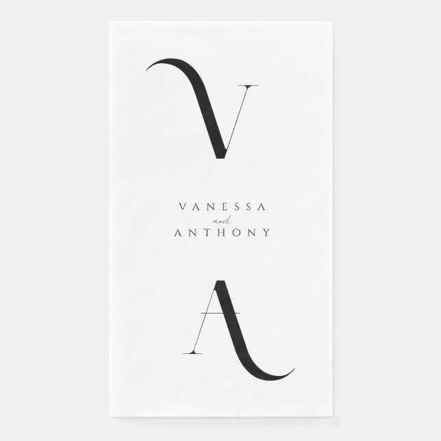 Elegant Modern Minimalist Black and White Wedding Paper Guest Towels (Front)
