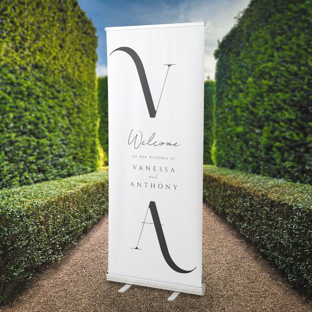Elegant Modern Minimalist Black and White Wedding Retractable Banner (Creator Uploaded)