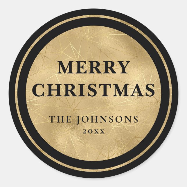 Elegant Modern Minimalist Black Gold Christmas Classic Round Sticker (Front)