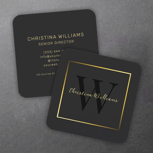 Elegant Modern Minimalist Black Gold Professional  Square Business Card