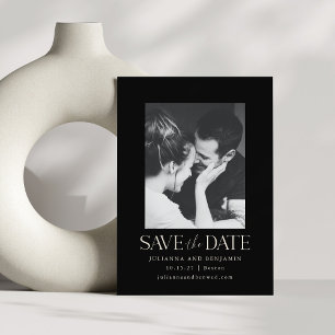 Elegant Modern Minimalist Black Photo Wedding Save The Date