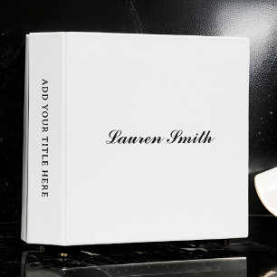 Elegant Modern Minimalist Black Script White 3 Ring Binder