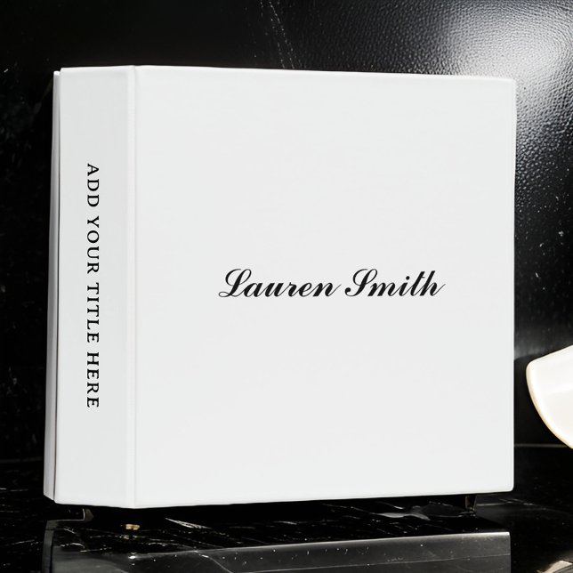 Elegant Modern Minimalist Black Script | White 3 Ring Binder (Creator Uploaded)