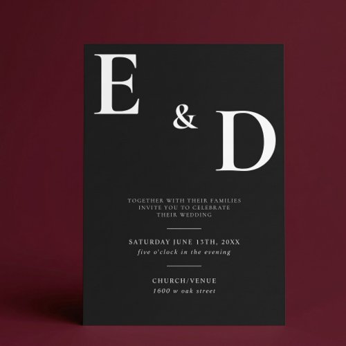 Elegant Modern Minimalist Black Wedding Invitation