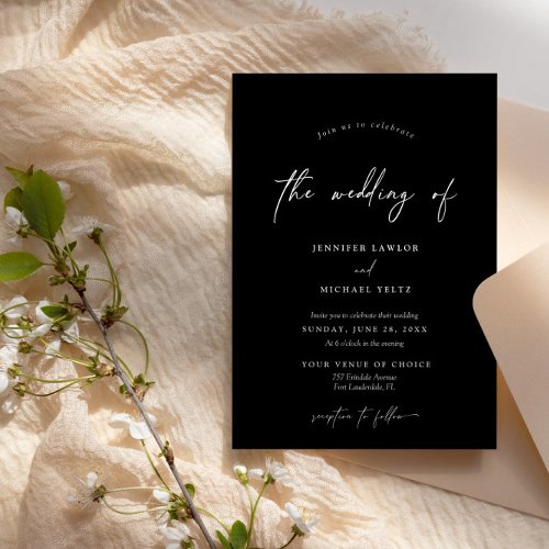 Elegant Modern Minimalist Black Wedding Invitation