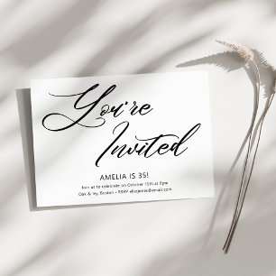 Elegant Modern Minimalist Black White Birthday  Invitation