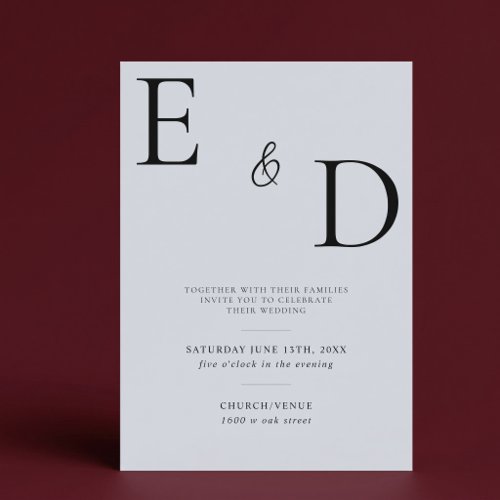 Elegant Modern Minimalist Blue Wedding Invitation