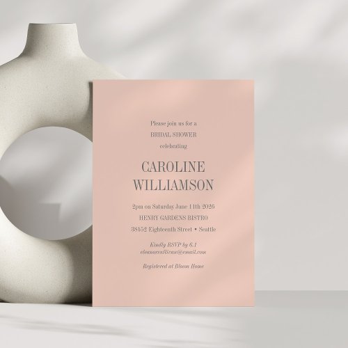 Elegant Modern Minimalist Blush Gray Bridal Shower Invitation