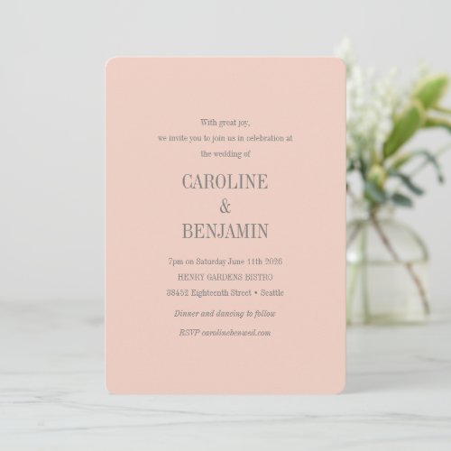 Elegant Modern Minimalist Blush Gray Wedding Invitation