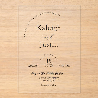 Elegant Modern Minimalist Boho Arch Wedding Custom Acrylic Invitations