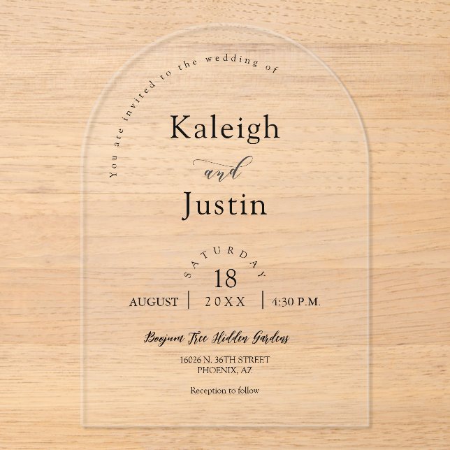 Elegant Modern Minimalist Boho Arch Wedding Custom Acrylic Invitations (Front)