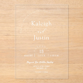 Elegant Modern Minimalist Boho Arch Wedding White Acrylic Invitations