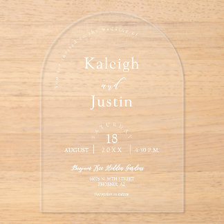Elegant Modern Minimalist Boho Arch Wedding White Acrylic Invitations