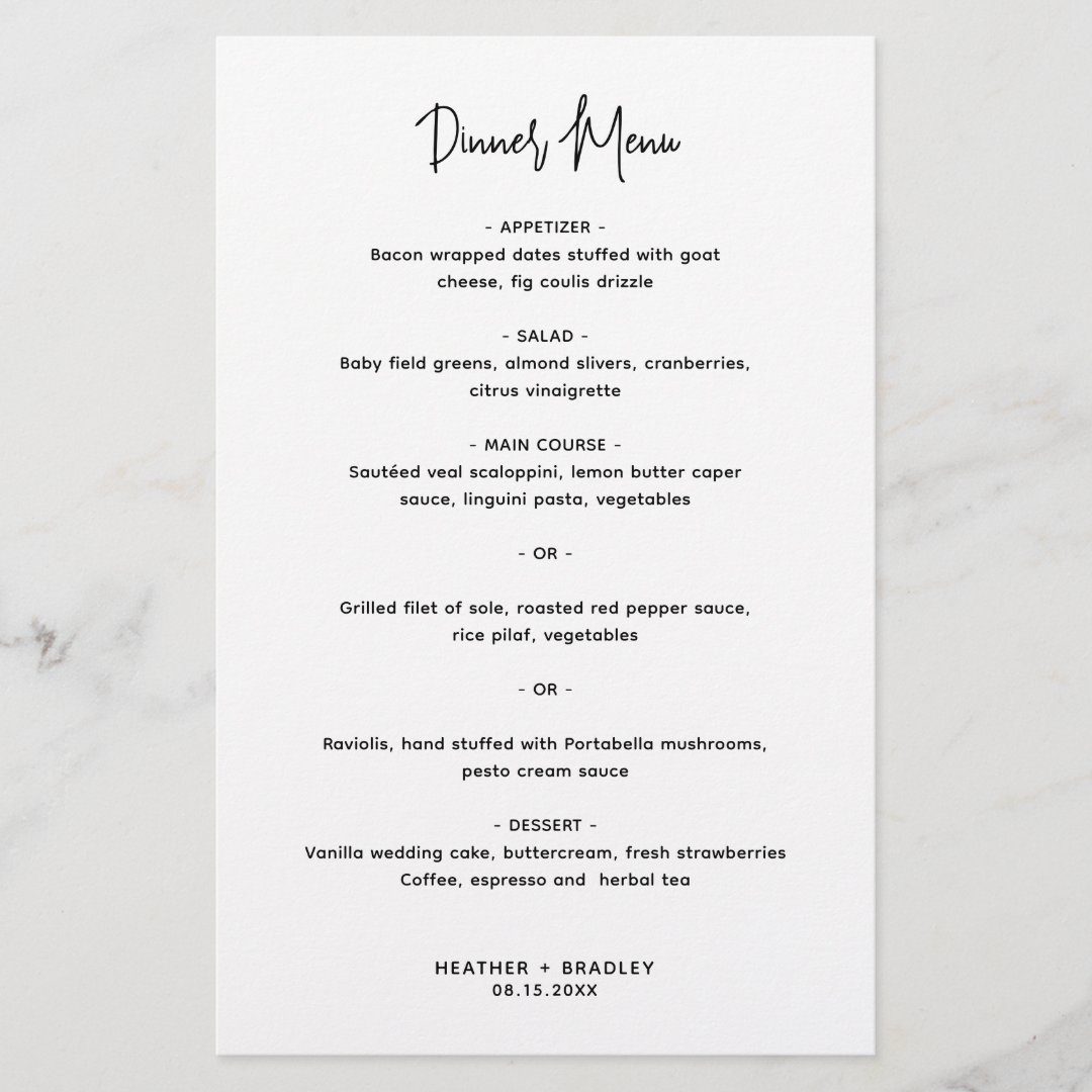 Elegant Modern Minimalist Budget Wedding Menu Zazzle