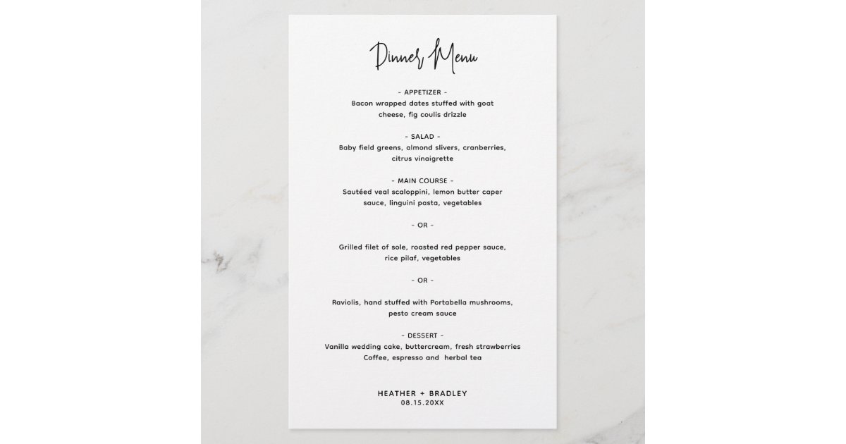 Elegant Modern Minimalist Budget Wedding Menu Zazzle