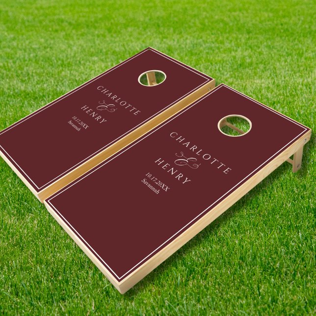  Elegant Modern Minimalist Burgundy Wedding Cornhole Set (Creator Uploaded)