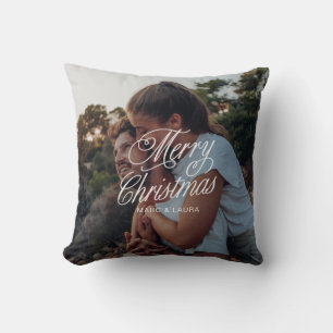 Elegant Modern Minimalist Christmas Couple Photo Throw Pillow