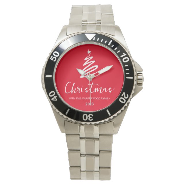 Elegant Modern Minimalist Christmas Family Name Watch (Front)