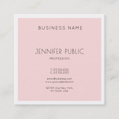 Elegant Modern Minimalist Design Trendy Plain Pink Square Business Card