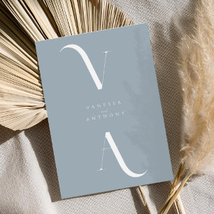 Elegant Modern Minimalist Dusty Blue Wedding Invitation