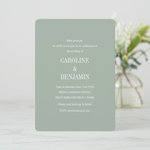 Elegant Modern Minimalist Dusty Sage Green Wedding Invitation