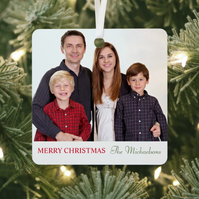 Elegant Modern Minimalist Family Photo Metal Ornament (Insitu)