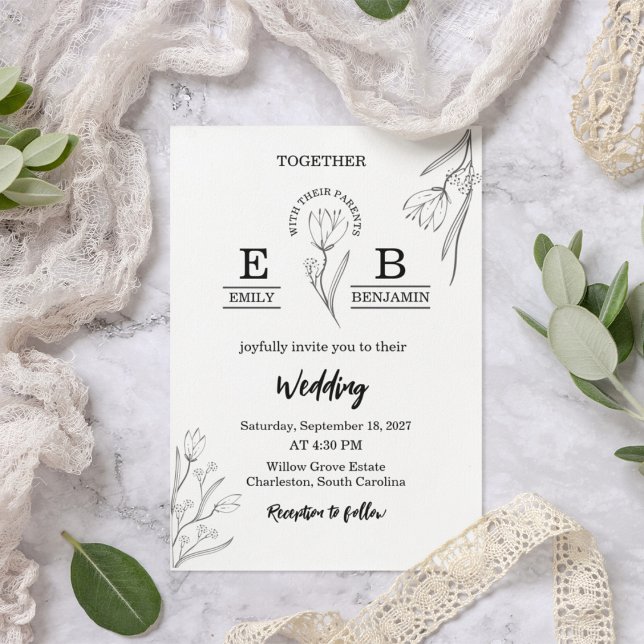 Elegant Modern Minimalist Floral Simple wedding  Invitation (Creator Uploaded)