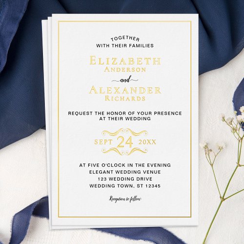 Elegant Modern Minimalist Gold Foil Wedding Foil Invitation