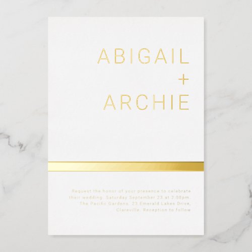 Elegant Modern Minimalist Gold Foil Wedding Golden Foil Invitation