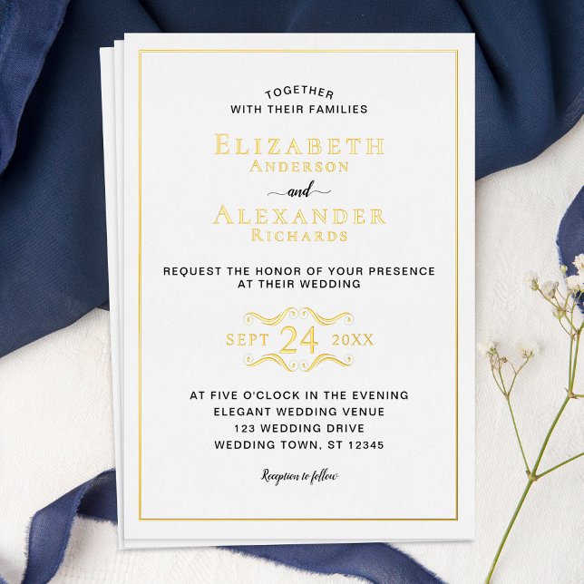 Elegant Modern Minimalist Gold Foil Wedding Invitation (Creator Uploaded)
