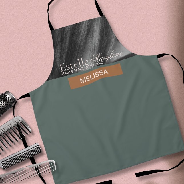 Elegant Modern Minimalist Green Hair Studio    Apron (Creator Uploaded)