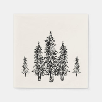 Elegant Modern Minimalist Hand Drawn Winter Tree Napkins