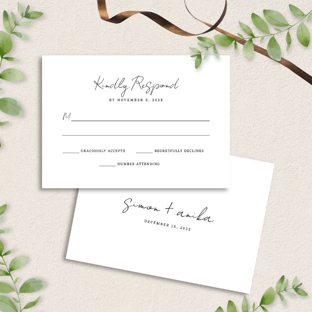 Elegant Modern Minimalist Handwriting Font Wedding RSVP Card (Creator Uploaded)