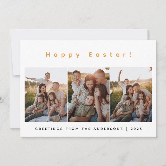 Elegant Modern Minimalist Happy Easter 3 Photo Holiday Card (Front)