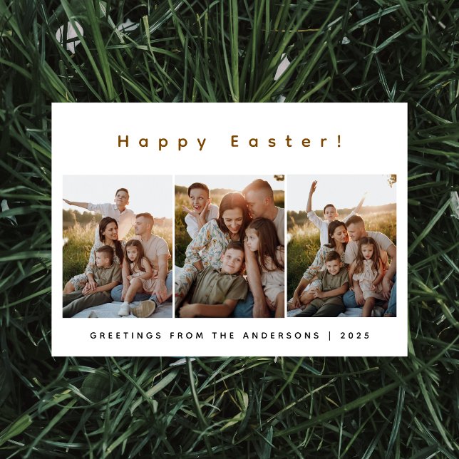 Elegant Modern Minimalist Happy Easter 3 Photo Holiday Card (Creator Uploaded)