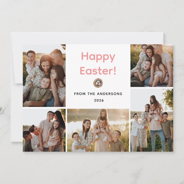 Elegant Modern Minimalist Happy Easter 5 Photo Holiday Card (Front)