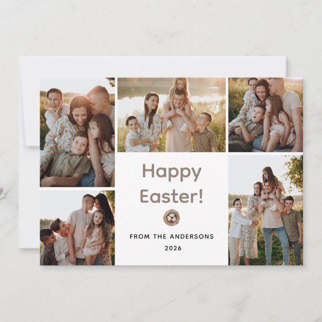 Elegant Modern Minimalist Happy Easter 5 Photo Holiday Card (Front)
