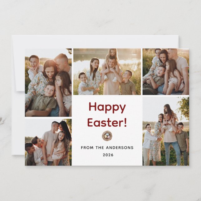 Elegant Modern Minimalist Happy Easter 5 Photo Holiday Card (Front)