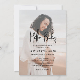Elegant Modern Minimalist Hello Photo Baby Shower Invitation
