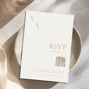 Elegant Modern Minimalist Ivory and Tan Wedding RSVP Card