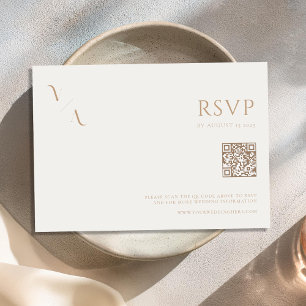 Elegant Modern Minimalist Ivory and Tan Wedding RSVP Card