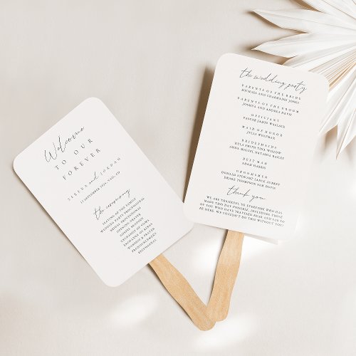 Elegant Modern Minimalist Ivory Wedding Program Hand Fan