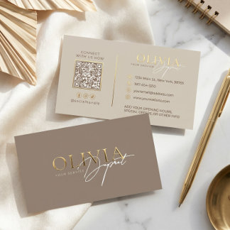 Elegant Modern Minimalist Luxury Beige Brown Gold Foil Business Cards