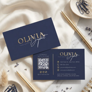 Elegant Modern Minimalist Luxury Navy Blue Gold Foil Business Cards