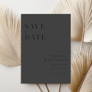 Elegant Modern Minimalist Matte Black Wedding Save The Date