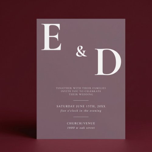 Elegant Modern Minimalist Mauve Wedding Invitation